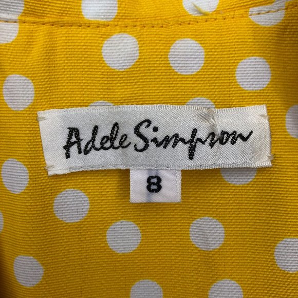 Vtg ADELE SIMPSON 80s Does 50s/60s Polka Dot Yellow White Wiggle Pencil Dress - Picture 14 of 16